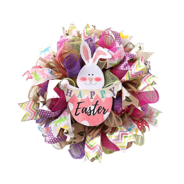 goowrom Couronne de Porte de Pâques, Pendentif Rond de Festival Rabbit Créatif Décoration Murale Maison