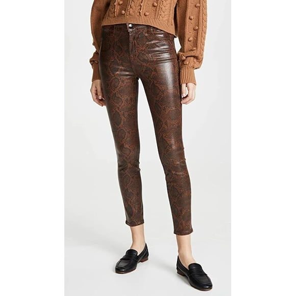 J Brand Alana Taille Haute Court Moulant Foncé Éclair Enduit Boa Jeans Brun Beige