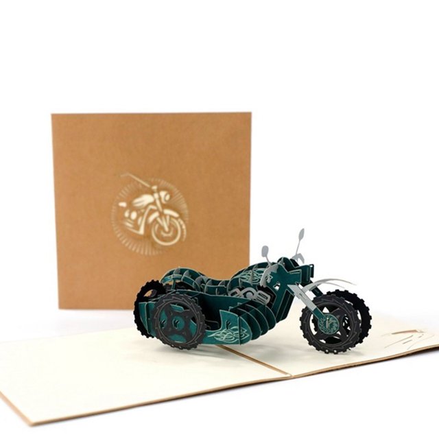 Tarjeta de felicitación estéreo 3D Cumpleaños motocicleta yeacher 15 x 15 cm