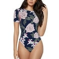 thumbnail image 2 of Uemuo Rose Flowers Pattern Women's One Piece Short Sleeve Swimsuit Rash Guard Surfing Modest Quick-drying Swimsuit Beach Essentials-XX-Large, 2 of 9