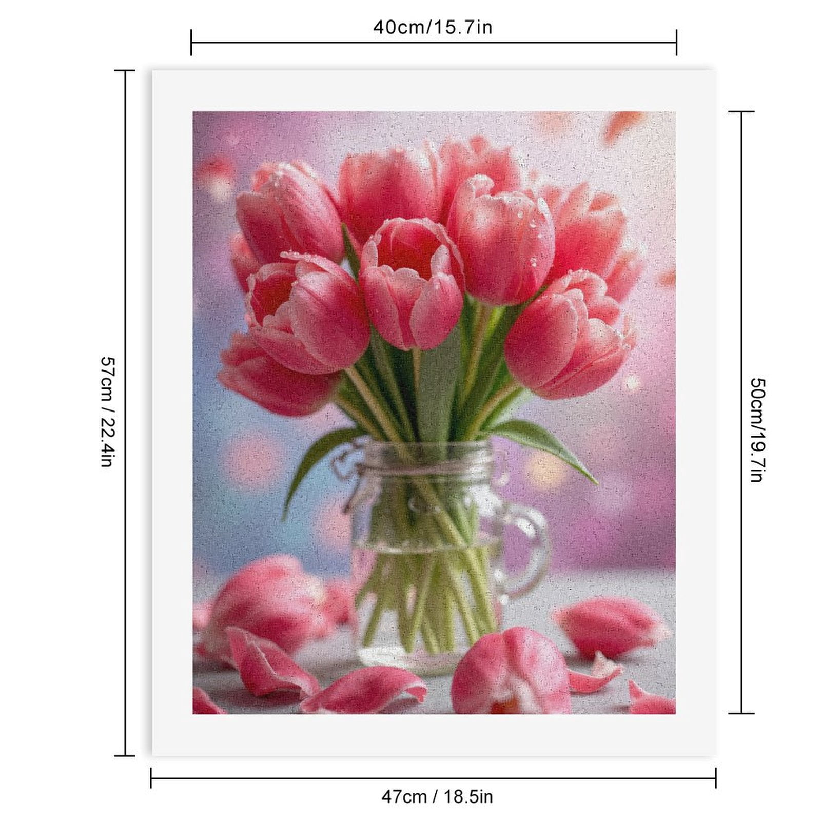 Paint By Numbers Kit for Adults Beginner - Pink Tulips In Glass Jar Decor DIY Canvas Painting Kits for Adults, Frameless Paint By Number for Adults for Home Wall Decor 16x20 Inch