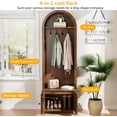 thumbnail image 4 of Hall Tree with Bench and Shoe Storage, Entryway Storage Bench with Coat Rack, 70.9"Arch Coat Rack with 4 Hooks and 2 Fluted Doors, Farmhouse Style Furniture Organizer for Hallway (Walnut, 23.7"W), 4 of 7