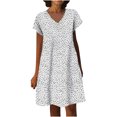 thumbnail image 1 of Moda Casual Vestido con cuello en V Manga corta Mujer A-Line Vestido hasta la rodilla para mujer Mini vestidos Pompotops ghjkhdj17094, 1 of 8