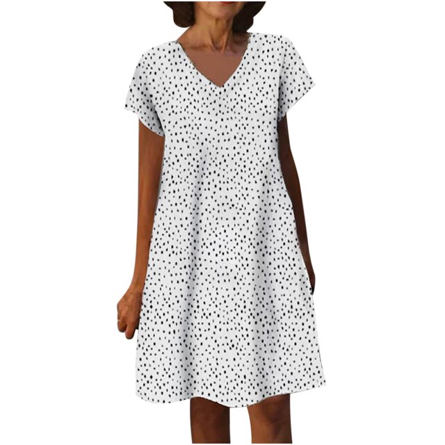 Moda Casual Vestido con cuello en V Manga corta Mujer A-Line Vestido hasta la rodilla para mujer Mini vestidos Pompotops ghjkhdj17094