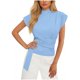 thumbnail image 3 of Camisas de Manga Corta para las Mujeres Casual V-Cuello Plegado Vendaje Suéter Blusa, Ligero Top de Verano, 3 of 6