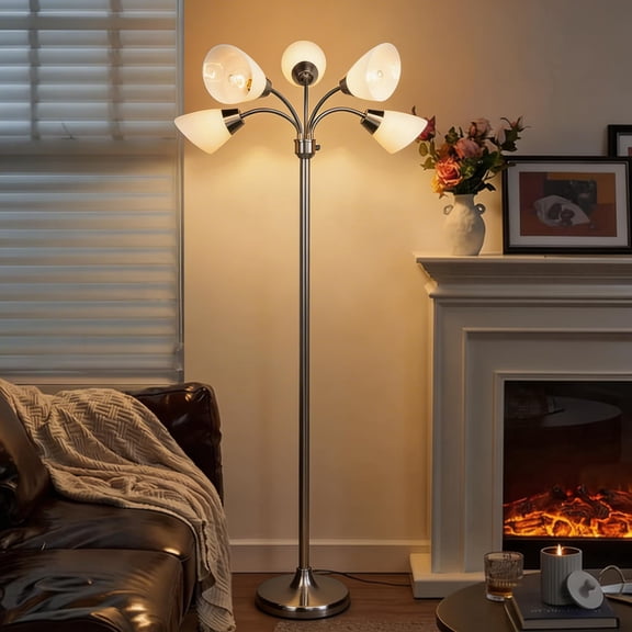 Tree Floor Lamp with Adjustable Arms, 67" Tall pole Standing Reading Light for Living Room, Sand Nickel Modern Floor Lamp with Individual Switches (Bulb Not Included)