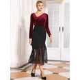 thumbnail image 3 of DARING DIVA Women's Asymmetrical Ruched Neck Velvet Blouses 2XL Wine Red, 3 of 6
