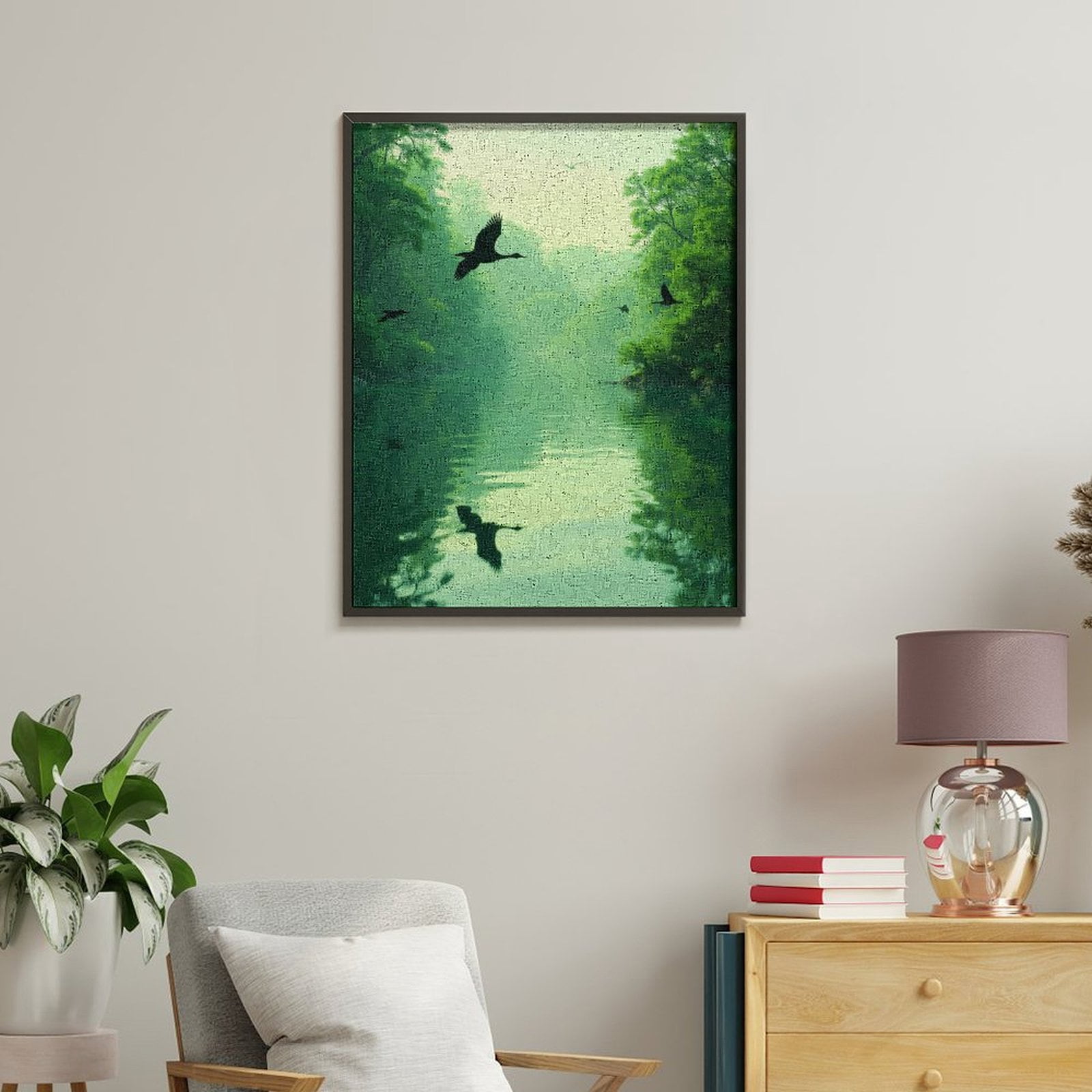 Paint By Numbers Kit for Adults Beginner - Tranquil River Birds Forest Reflections DIY Canvas Painting Kits for Adults, Frameless Paint By Number for Adults for Home Wall Decor 16x20 Inch