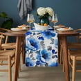 thumbnail image 2 of Blue Flowers Table Runner - 120 Inch Long, Kitchen Dining Table Runner Dresser Scarves, Spring Watercolor Leaves Floral Plants Farmhouse Decor for Coffee Tables Wedding Party Banquet, 2 of 8