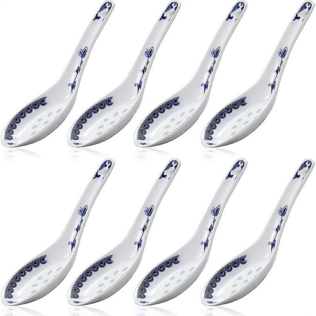 8 Pieces Ceramics Soup Spoons Chinese Style Blue And White Porcelain Pattern Spoons Flatware
