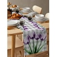 thumbnail image 3 of Hokiten Table Runners 70 Inches Long Dress Scarves, Purple Tulip Farmhouse Coffee/Dining/Kitchen Table Decor, Holiday Table Runner, Farmhouse Luxury Flowers Grey Checkered 13x70 Inch, 3 of 7