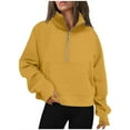 thumbnail image 2 of QATAINLAV Long Sleeve Shirts for Women Casual Half Zip Sweatshirts Loose Thumb Hole Cropped Tops Fall Winter Fleece Pullover Yellow 3XL, 2 of 6