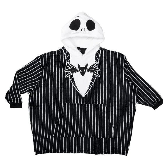The Nightmare Before Christmas Jack Skellington Costume Big Face Oversized Giant Blanket Hoodie Sleep Poncho with Hood Halloween Cosplay Extra Comfy for Lounging - One Size