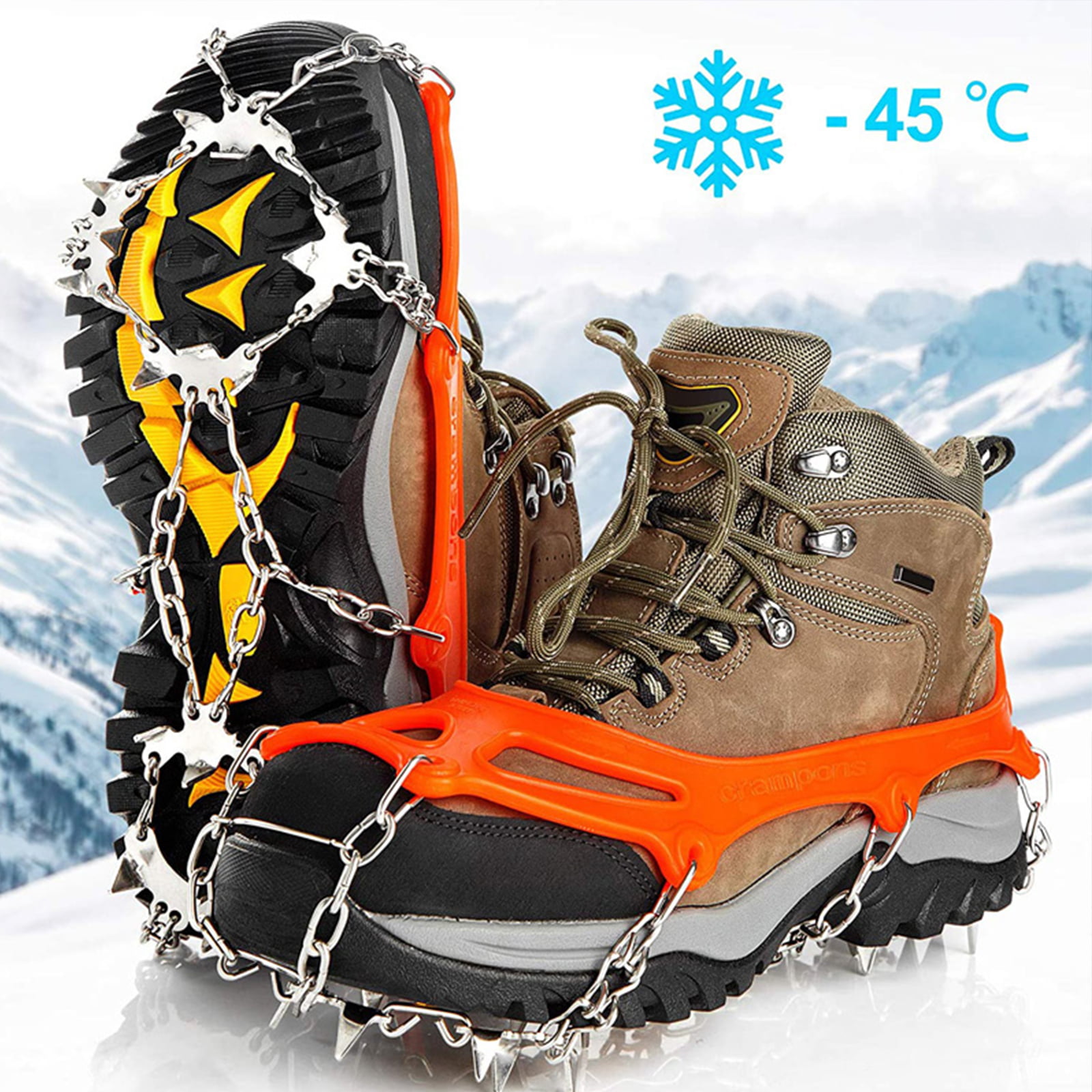 Anti Slip Flexible Shoe/Boot Footwear for Walking Climbing Hiking Fishing Outdoor Sfee Ice Snow Grips Crampons Traction Cleats,19 Stainless Steel Spikes for Women Men Kids 
