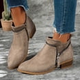thumbnail image 2 of Shrysg Women's Ankle Boots Casual Low Block Heel Zip Short Booties Comfortable Flock Short Boots with Side Zipper for Outdoor and Daily Wear Khaki, 2 of 5