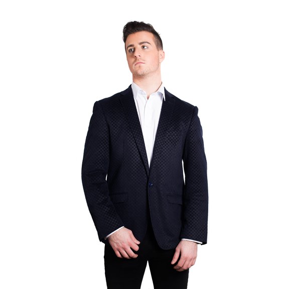 Elie Balleh Navy Patterned Velvet Men Blazers Sports Coat Jacket