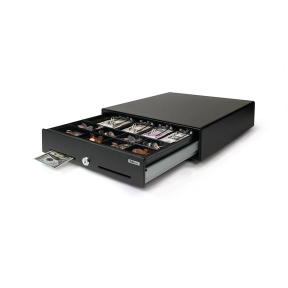 Safescan SD-3540 Black Cash Drawer with 4 Bill/8 Coin Layout, Adjustable Inner Tray, 12V Power, Lasts At Least 1 Million Cycles, 3-Position Lock (locked, stand-by and open), 3-Year Warranty