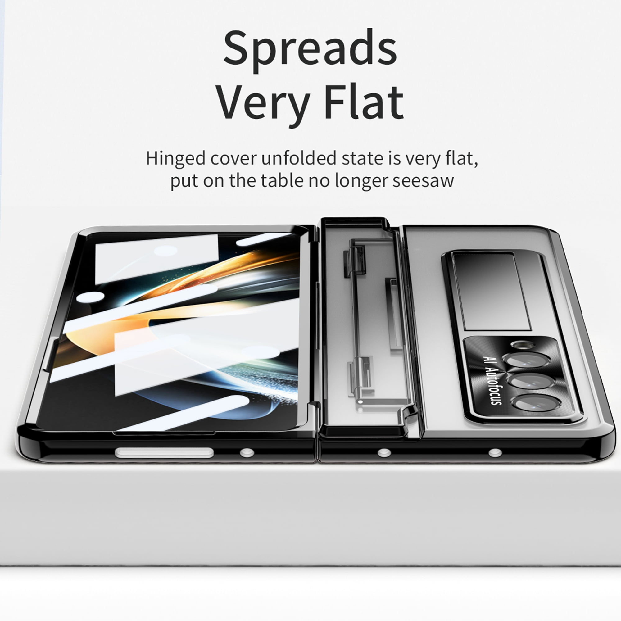 TECH CIRCLE Galaxy Z Fold 4 Case, Ultra-Thin Luxury Perfect Clear Plating Hard PC Crystal Transparent Kickstand Cover Anti-Scratch Shockproof Protection Case for Samsung Galaxy Z Fold 4 5G, Black