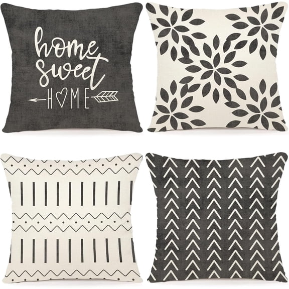 Pillow Covers 16x16 Set of 4, Modern Sofa Throw Pillow Cover, Decorative Outdoor Linen Fabric Pillow Case for Couch Bed Car, Rustic Gray