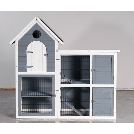 Witaxima Weatherproof Chicken Coop and Rabbit Hutch, 2-Story Indoor/Outdoor Wooden Cage with No-Leak Tray, 50.98x48.23 Inch, Grey Blue