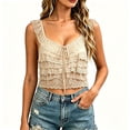 thumbnail image 5 of Fewfanhot Tops for Women Lace Trim Button Down Sleeveless Ruffle Crop Vest Going Out Coquette Shirt, 5 of 5