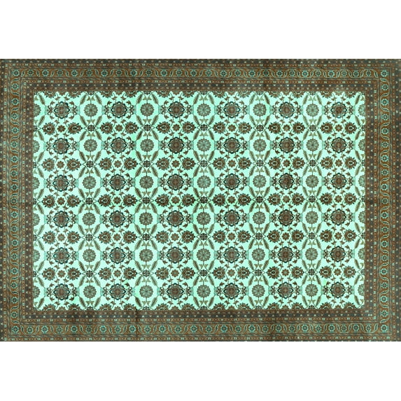 Ahgly Company Machine Washable Indoor Rectangle Persian Turquoise Blue Traditional Area Rugs, 6' x 9'
