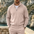 thumbnail image 2 of Liweisiy Men's Stand Collar Waffle Shirts Knit Zip Up Long Sleeve Baggy Jacket Casual Sports Tops Khaki 3XL, 2 of 7