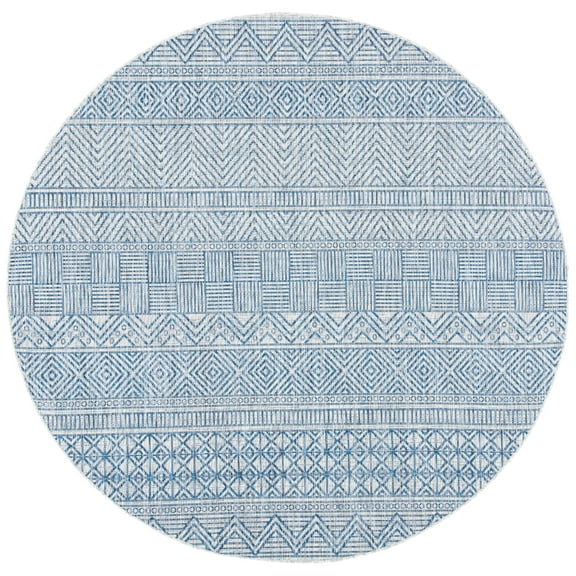 SAFAVIEH Courtyard Altan Geometric Indoor/Outdoor Area Rug, Grey/Navy, 5'3" x 5'3" Round