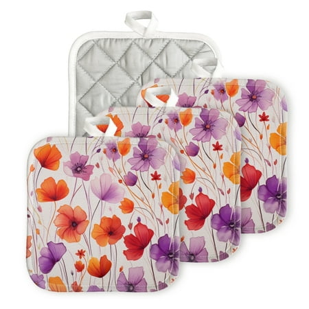 

BaHomeck Pot Holders 4pcs dacron Made Square heat-resisting mat Machine Washable for Kitchen Oven Hot Pads 6.7inch*6.7inch Vibrant Pattern Of Orange And Red Flowers