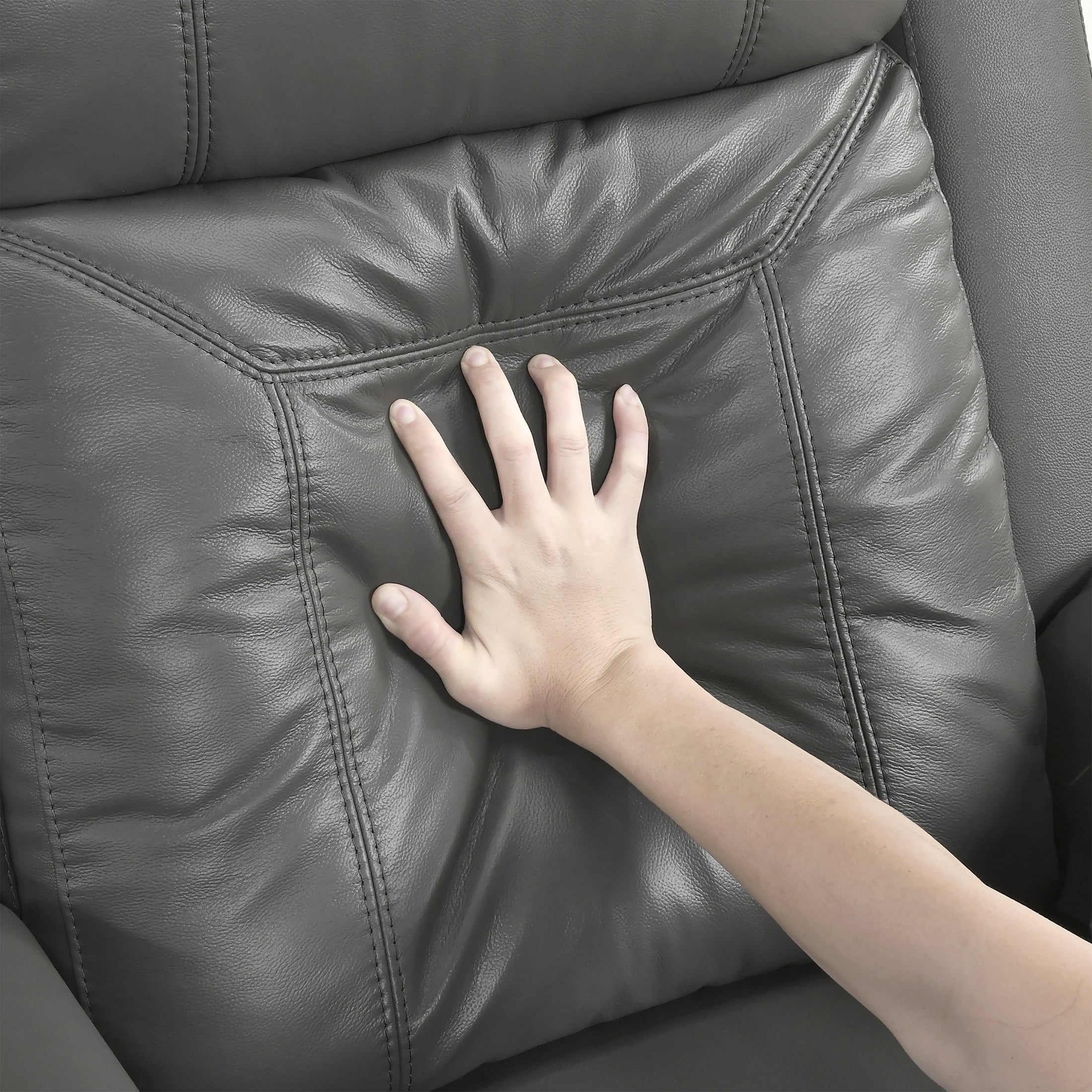 OakvillePark Livaro Leather Match Manual Double Reclining Sofa, Dark Gray