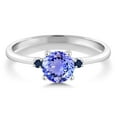 thumbnail image 2 of Gem Stone King 10K White Gold Blue Tanzanite and Blue Sapphire Solitaire Engagement Ring for Women (0.93 Cttw, Round 6MM, Gemstone December Birthstone, Size 6), 2 of 6