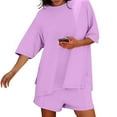 thumbnail image 3 of cfhntfmh Two Piece Outfits for Women Short Sleeve Crew Neck Top with Shorts Set Summer Beach Vacation Matching Outfits, 3 of 6