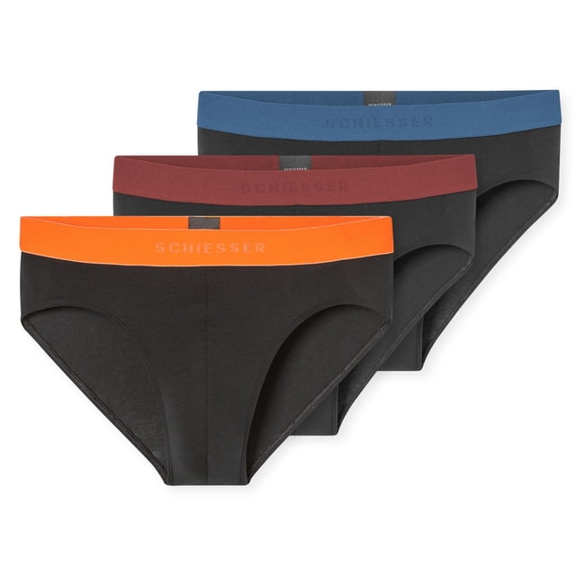 SCHIESSER calzoncillos Rio 3 unidades para hombre - Serie "95/5", rayas en contraste Negro/Rojo/Naranja M (Medium)