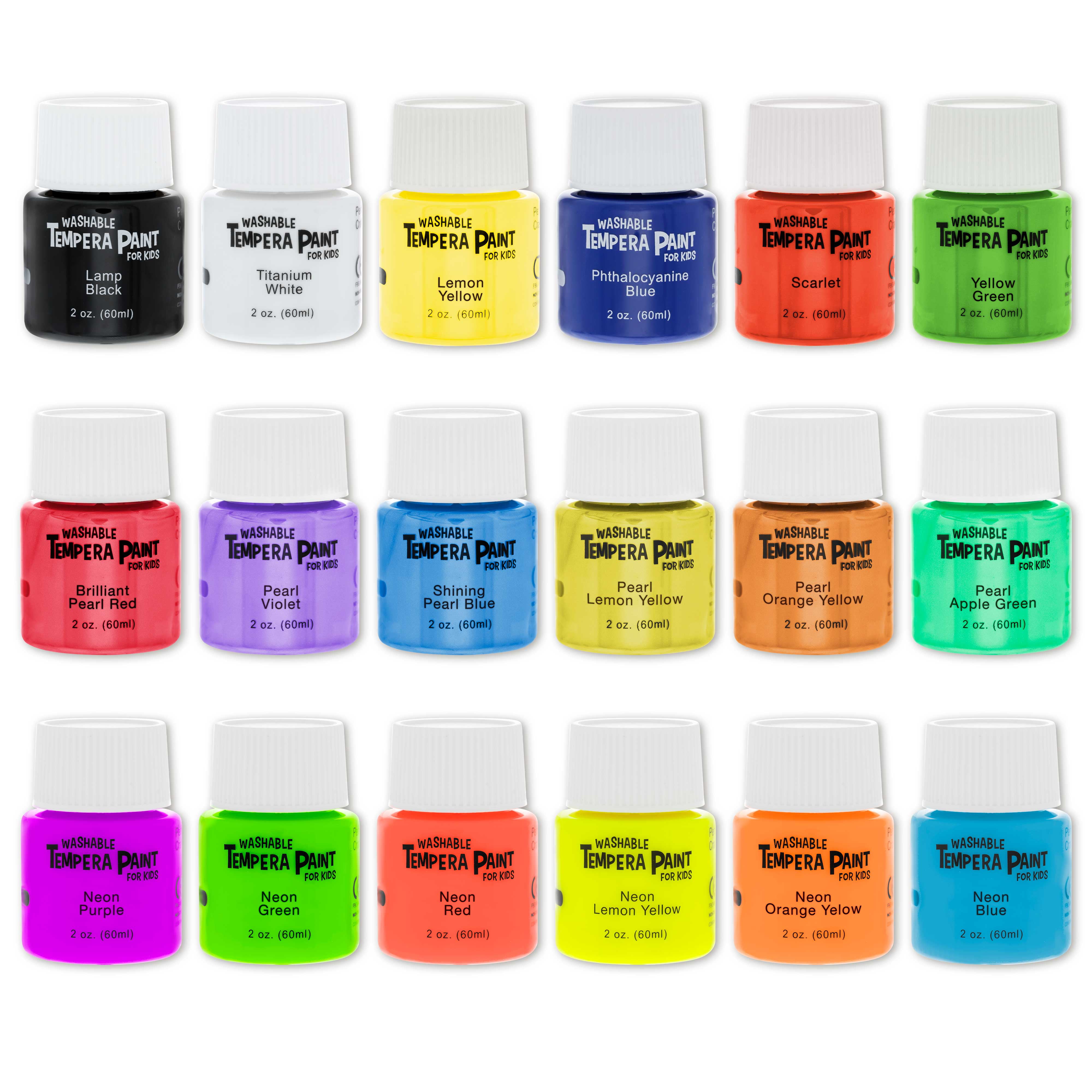 Lartique Tempera Paint Set, 24 Color Washable Paint for Kids in 2 Ounce Bottles, Made in USA