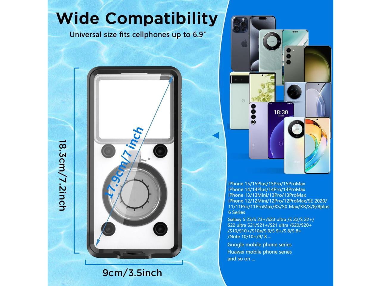 Waterproof Phone Case, Universal Self-Check Function Underwater Pouch Dry Bag Beach Travel Essentials Tech Gadgets for iPhone 15 14 13 11 12/Samsung S24/LG,Google/Xiaomi/Motorola