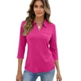 thumbnail image 5 of Hearthz Women's Polo Shirt 3/4 Length Sleeve V Neck Collared Tennis Activewear UPF 50+ Sun Protection Women's Golf Shirts Purple XL, 5 of 6
