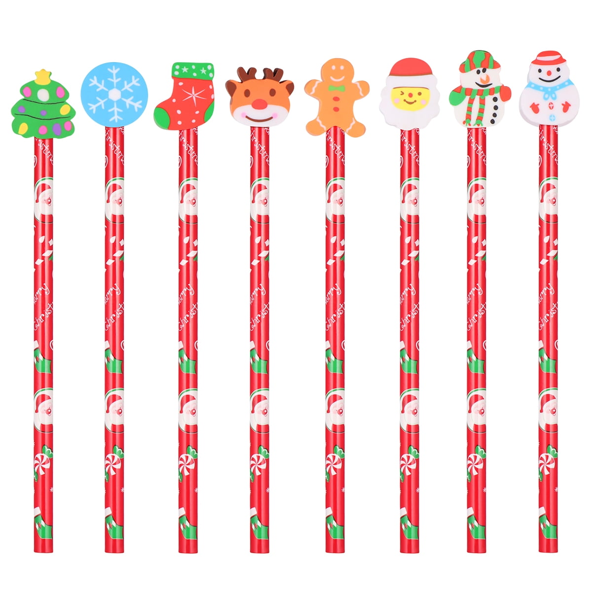 Toyvian 24pcs Christmas Pencil with Eraser Cartoon Stationary Pencils