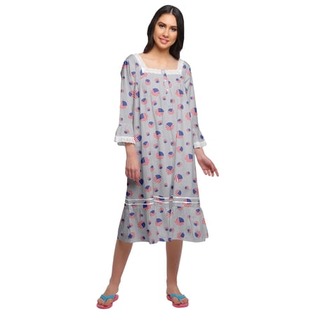 Moomaya Printed Lace Neckline Nursing Sleepwear Cotton Button Placket Nightdress