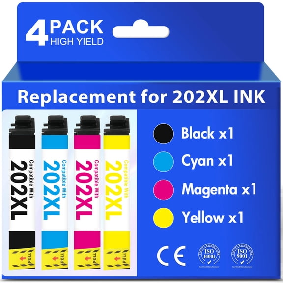 202XL Ink Cartridges Compatible for 202 T202 T202XL WF-2860 XP-5100 Printer Pack of 4
