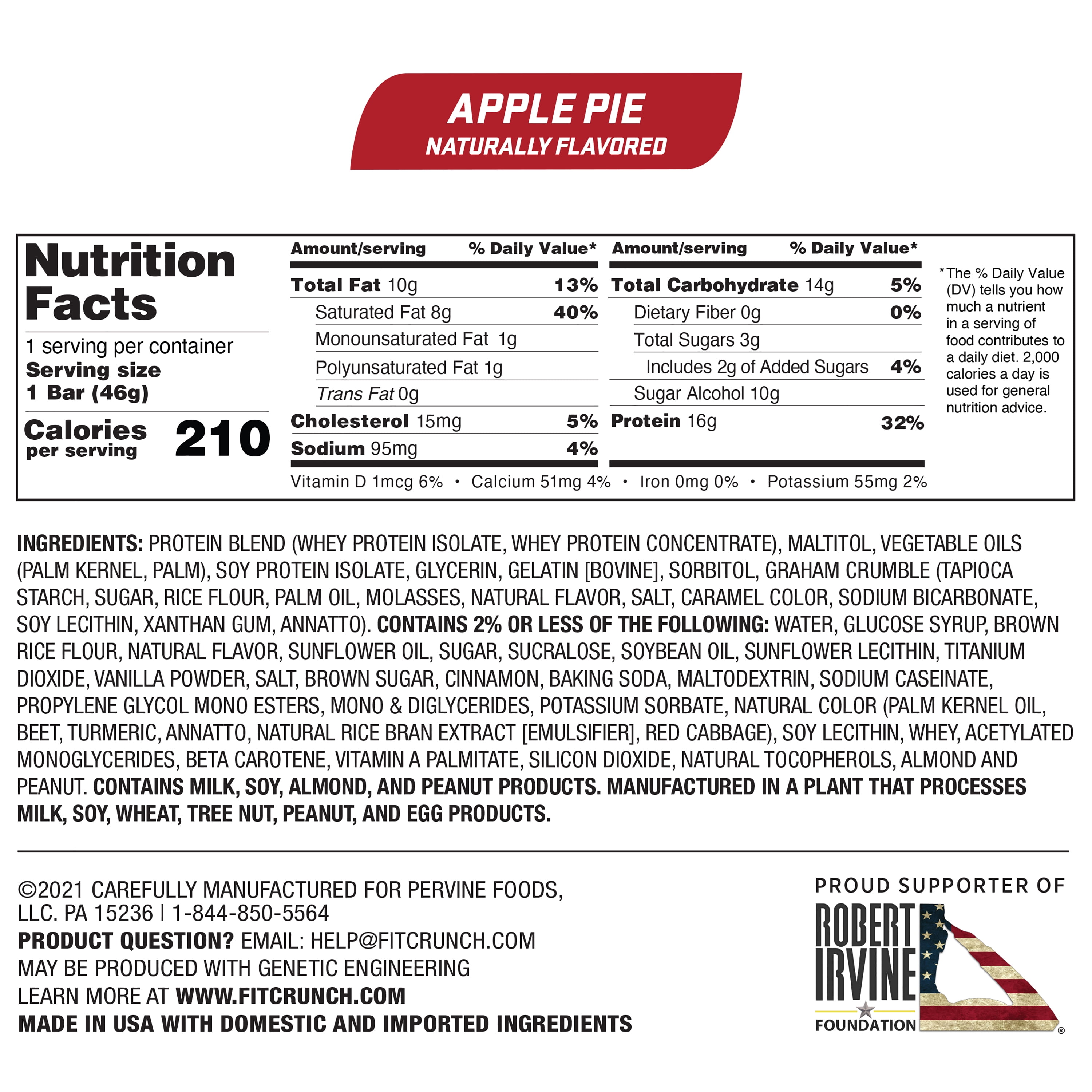 FITCRUNCH Snack Size Protein Bar, Apple Pie, 16g Protein, 9 ct.