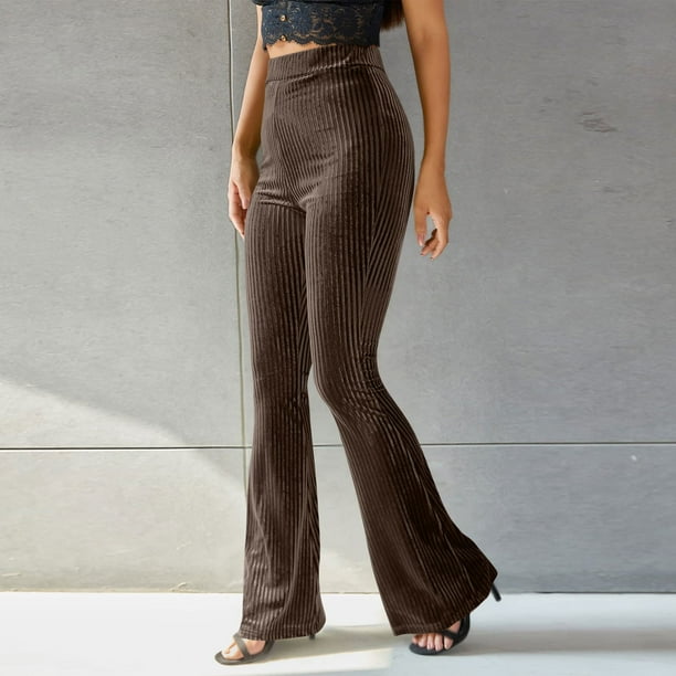 Dress Pants for Women High Waist Ribbed Flare Pants Dressy Tight Bootcut Wide  Leg Pants Office Work Lounge Trousers 