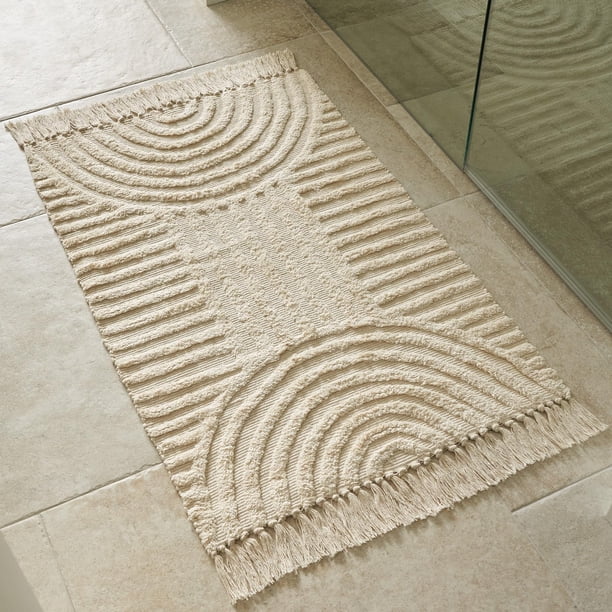 Alfombra KIBAGA Beautiful Boho con borlas de algodón, 60 x 90 cm, lavable