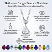 JeenMata 3.25 Carat Cubic Zirconia April Birthstone - Round and Pear Cut Dangle Pendant Necklace in 18k White Gold Plated for Women