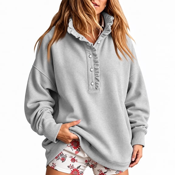 Womens Sweatshirt Mock Neck Henley Pullover Oversized Fall Outfits,L