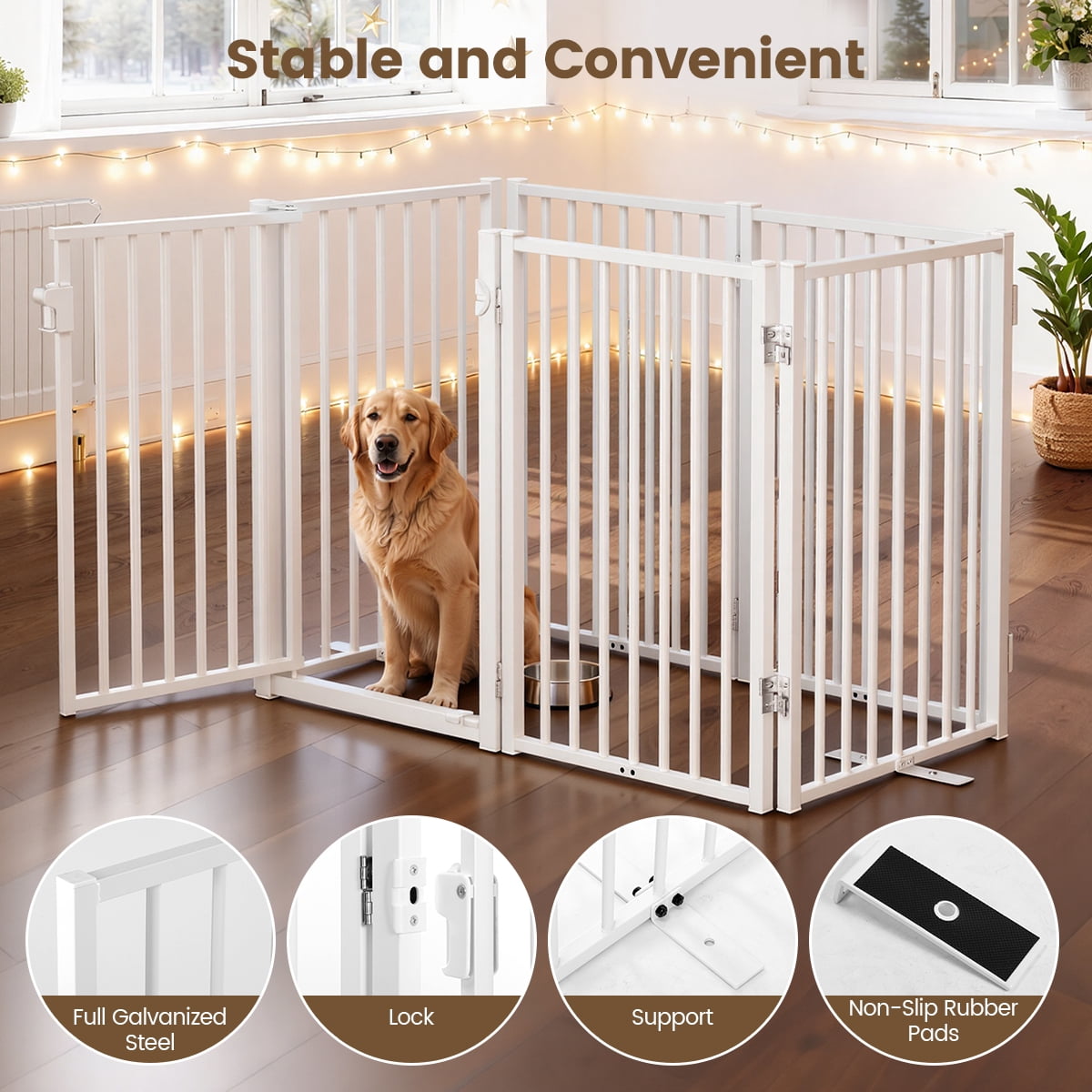 Pet Gate, Domipet 120''Extra Wide Foldable Dog Fence Indoor, 32''Height Dog Gate for Fireplace, Garden, White