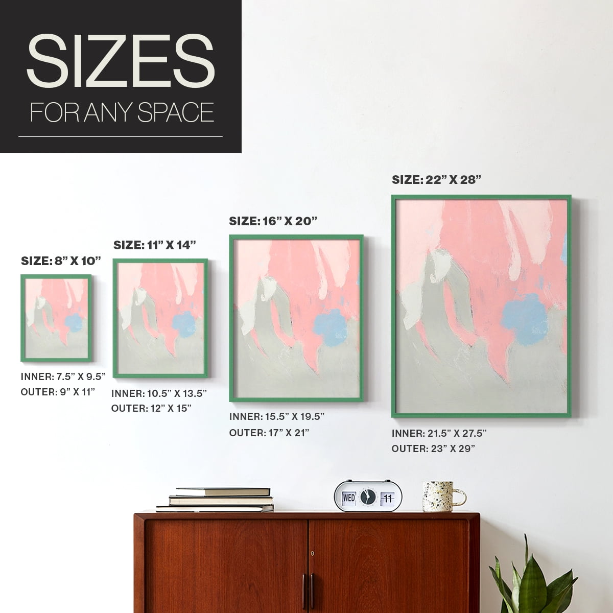 Blushing Abstract I Framed Print in Green Solid Wood Framed Print No Nail Hanging