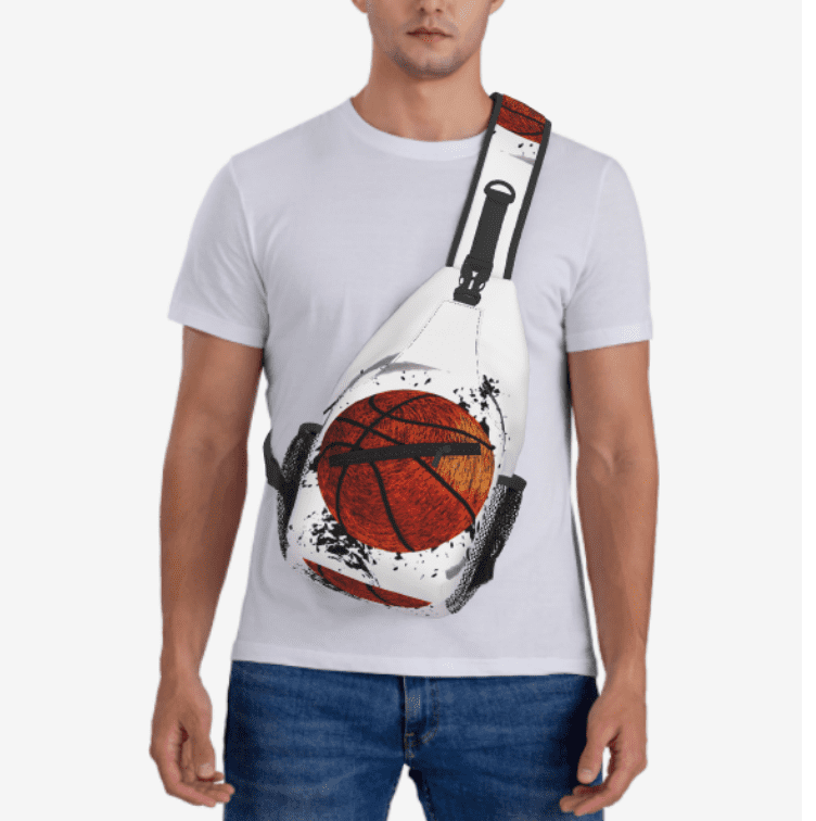 Stevemary abstract basketball Sling Bag Crossbody Chest Daypack Lightweight Canvas Backpack Shoulder Bag For Adult Travel Hiking For Camping Sport, 15.3x7.5x3.5 inch