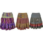 Mogul Womens Skirt Vintage Recycled Full Flare Boho Hippie Gypsy Printed Knee Length Skirts Wholesale Lots Of 3