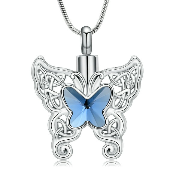 Crystal Butterfly Cremation Necklace for Ashes - Urn Necklace for Ashes for Women Cremation Jewelry Ashes Keepsake Pendant Memorial Jewelry Gifts