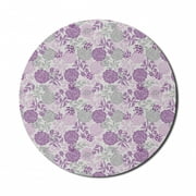 Botanical Mouse Pad for Computers, Floral Theme Flowers and Berries Pattern Abstract Natural Garden Artwork, Round Non-Slip Thick Rubber Modern Mousepad, 8" Round, Mauve Sage Green, by Ambesonne